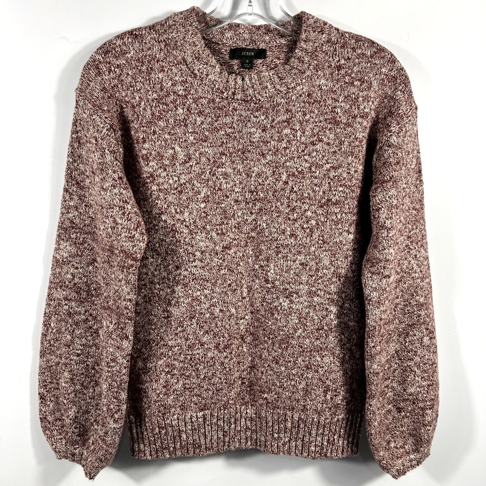 J.CREW Linen-Cotton Blend Knit Crewneck Sweater Puff Sleeves Red/White Size S